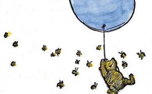 pooh with ballon and bees